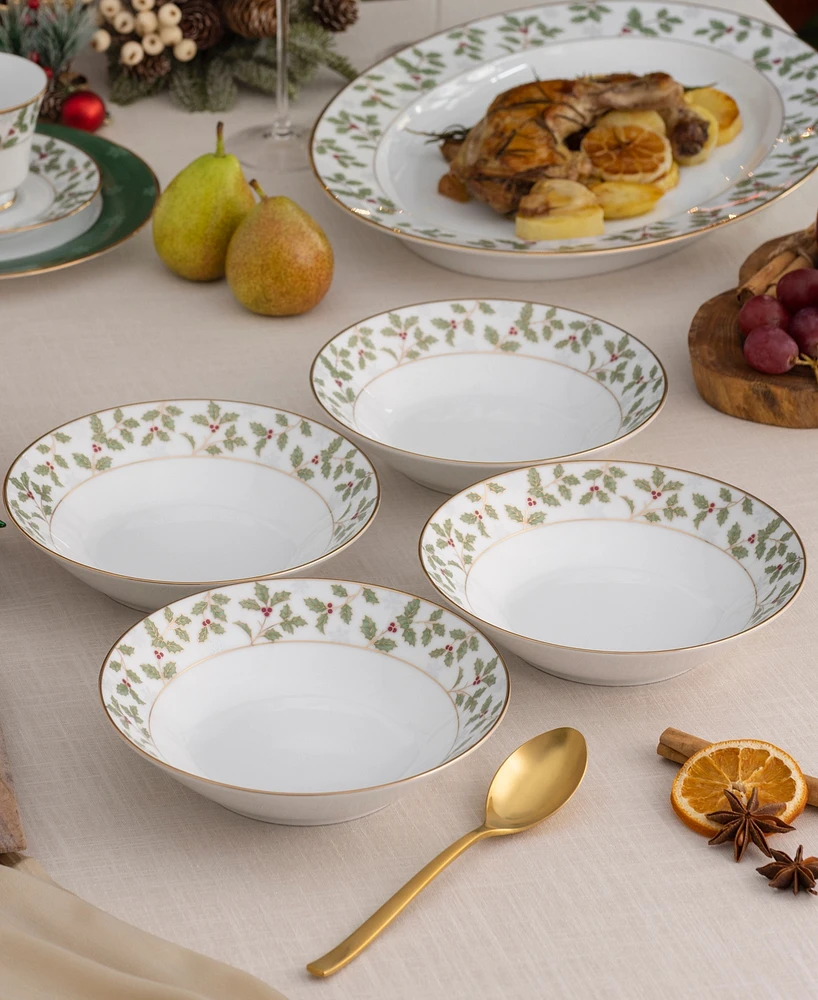 Holly Berry 7.5" 12 oz Soup Bowl, Set of 4