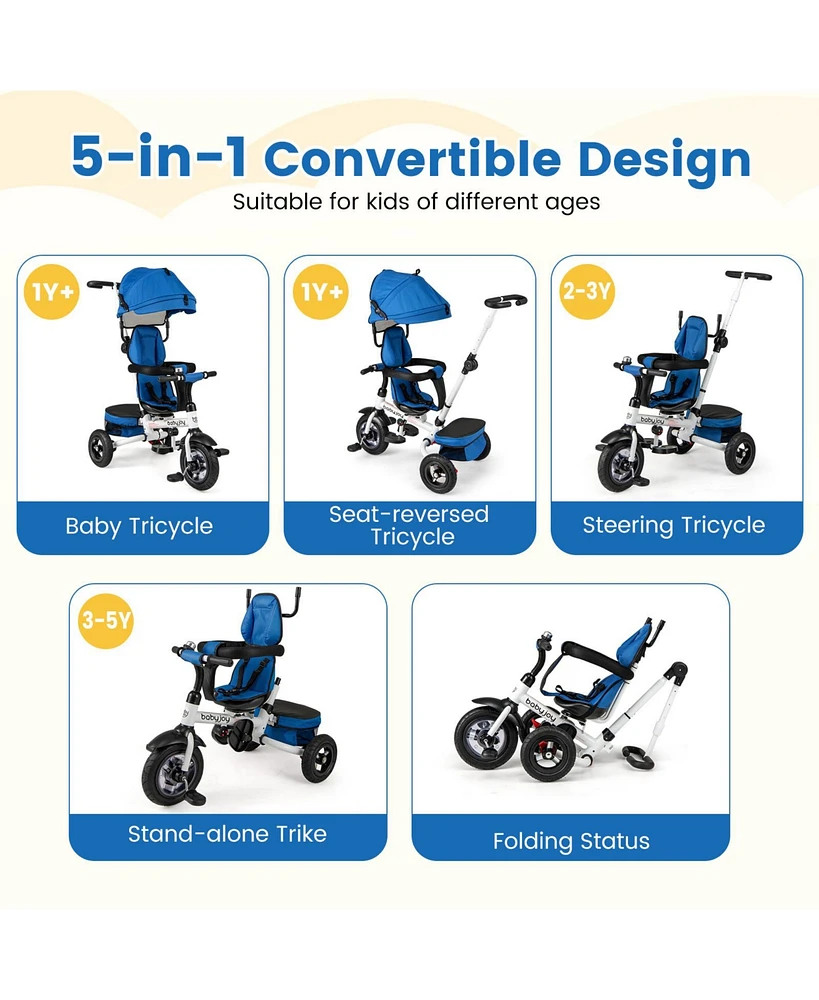 Costway Toddler 5-in-1 Folding Trike 1-5 Years Old with Safety Harness Storage