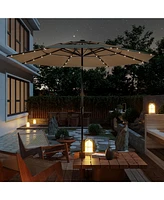 11 Ft Solar Sunshade Patio Umbrella with 32 Led Lights, Crank Control, Adjustable Tilt Angle