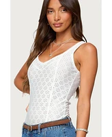 Edikted Womens Clementina Eyelet Bodysuit