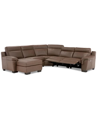 Closeout! Julius Ii 5-Pc. Leather Chaise Sectional Sofa With 2 Power Recliners, Headrests & Usb Outlet, Created for Macy's