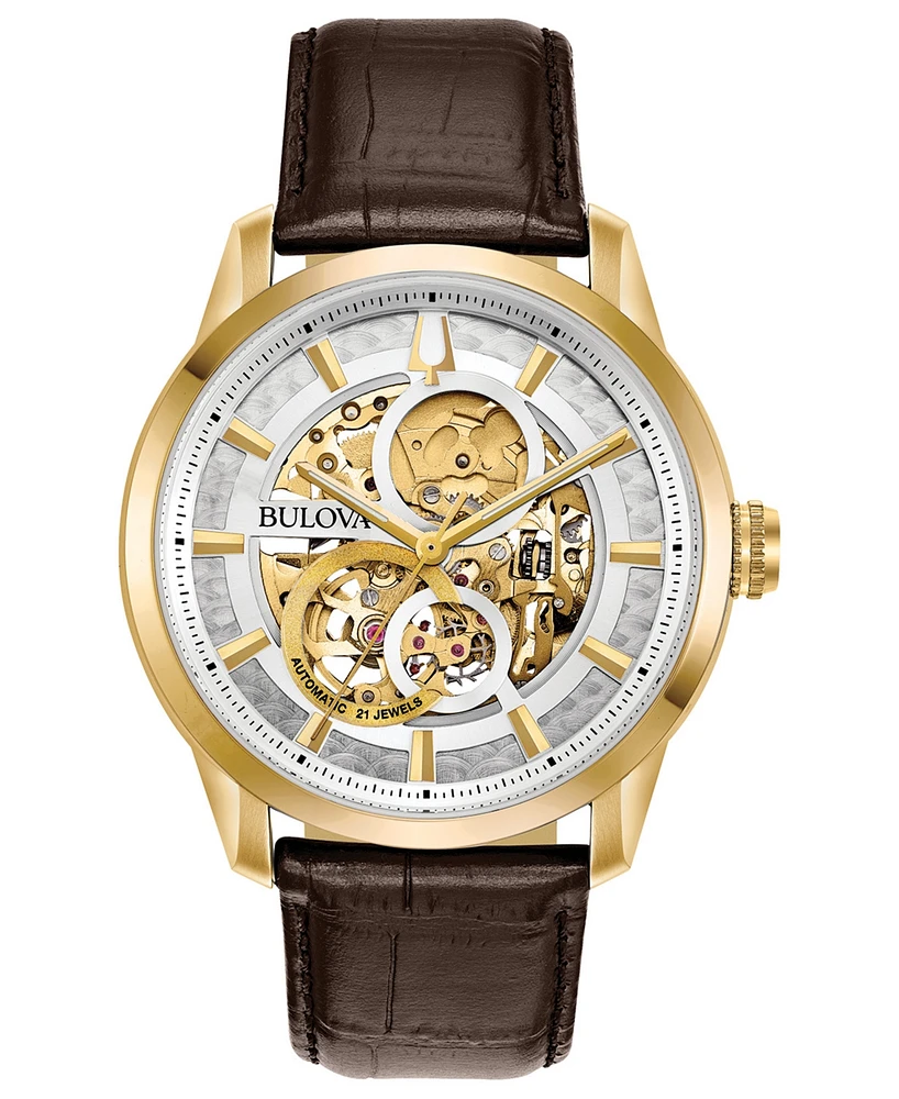 Bulova Men's Automatic Sutton Brown Leather Strap Watch 43mm