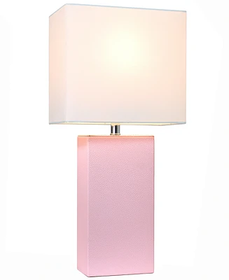 Elegant Designs Modern Leather Table Lamp with White Fabric Shade