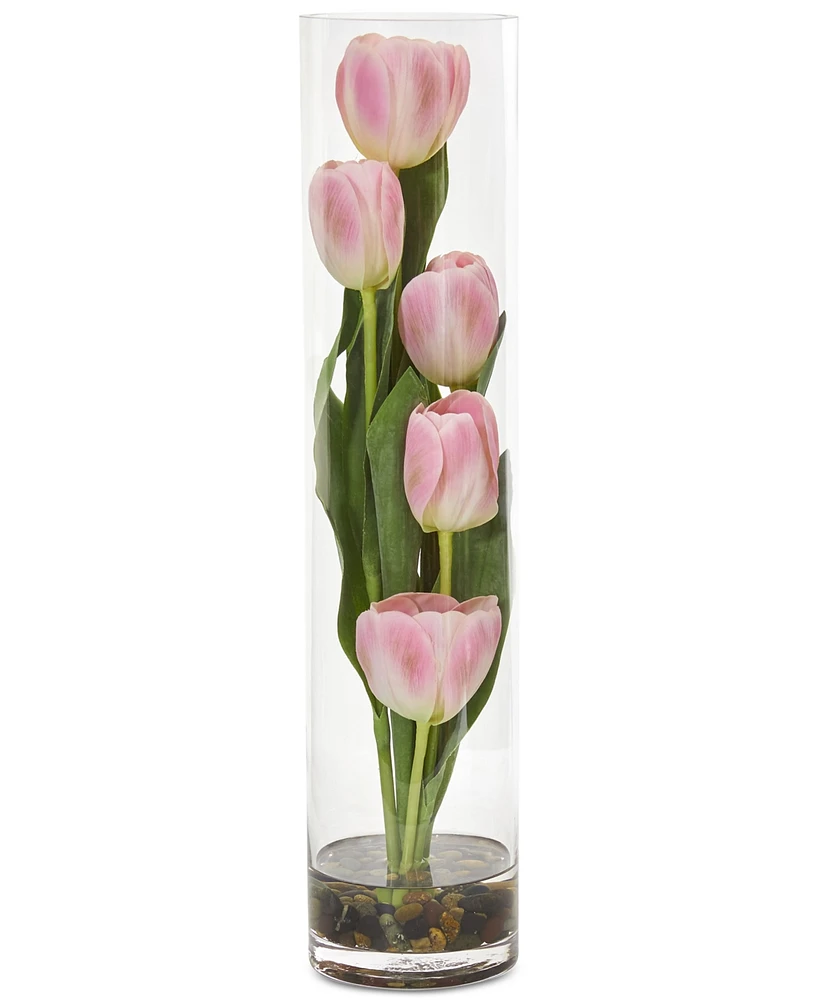 Nearly Natural 18" Tulips Artificial Arrangement in Cylinder Vase