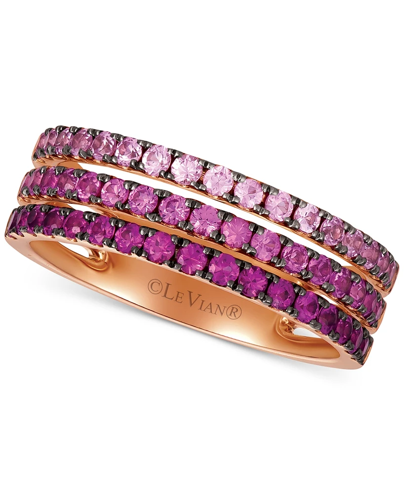 Le Vian Strawberry Layer Cake Pink Sapphire Ombre Three Row Ring (1 ct. t.w.) 14k Rose Gold