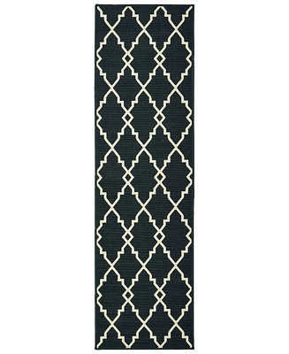 Oriental Weavers Marina 7763K Black/Ivory 2'3" x 7'6" Indoor/Outdoor Runner Area Rug