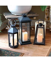 Lumabase Warm Black Tapered Metal Lantern with Led Candle