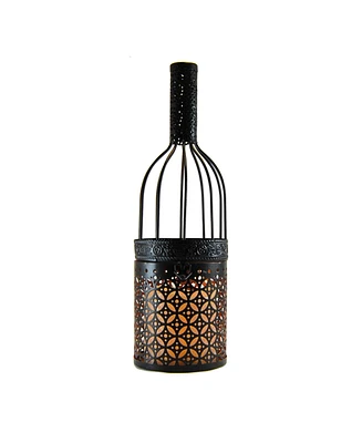 Lumabase Black Wine Bottle Metal Lantern with Led Candle