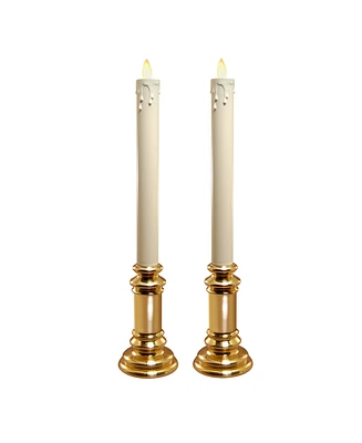 Lumabase Set of 2 Battery Operated Led Taper Candles with Moving Flame and Holders