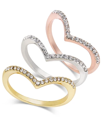 I.n.c. International Concepts Tri-Tone 3-Pc Set Crystal Chevron Stackable Rings, Created for Macy's