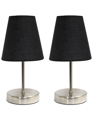 Simple Designs Sand Nickel Mini Basic Table Lamp with Fabric Shade 2 Pack Set