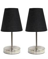 Simple Designs Sand Nickel Mini Basic Table Lamp with Fabric Shade 2 Pack Set