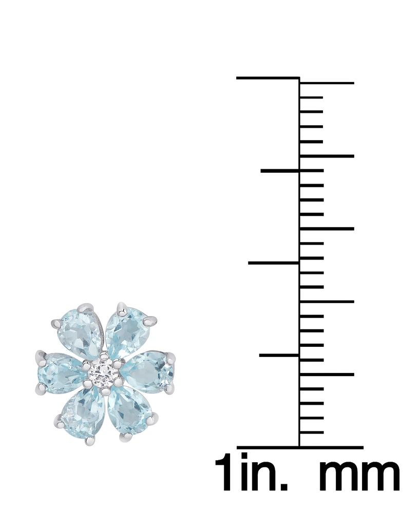 Blue Topaz (2-3/8 ct. t.w.) & White Topaz Accent Flower Stud Earrings in Sterling Silver