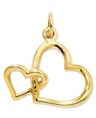 14k Gold Charm, Double Heart Charm
