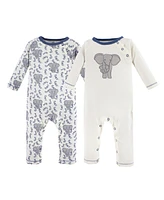 Touched by Nature Baby Boys Cotton Coveralls 2pk, Elephant