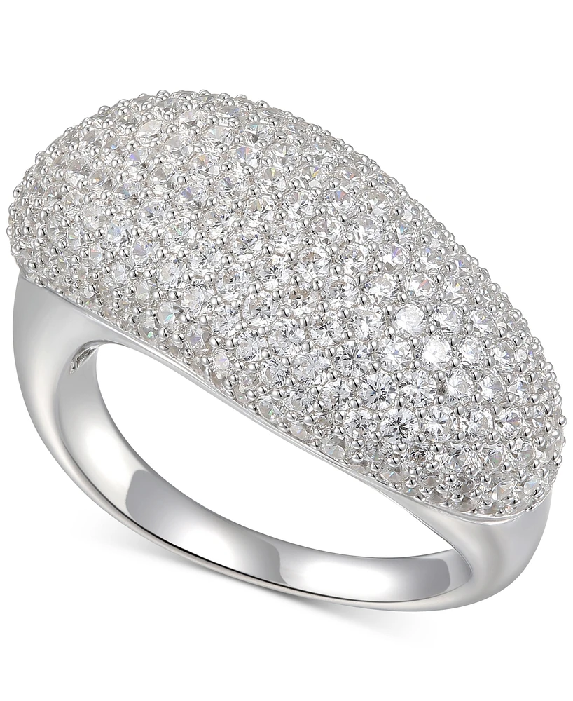 Cubic Zirconia Pave Diagonal Statement Ring Sterling Silver