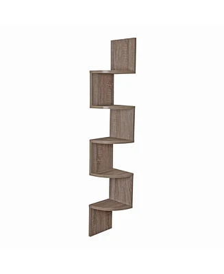 Danya B. Large Rustic Weathered Oak Laminate Corner Wall Mount Shelf