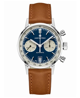 Hamilton Men's Swiss Automatic Chronograph Intra-Matic Brown Leather Strap Watch 40mm
