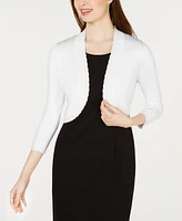 Jessica Howard Open-front Cropped 3/4 Sleeve Cardigan
