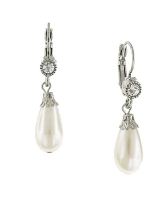 2028 Silver-Tone Crystal and Simulated Pearl Drop Earrings