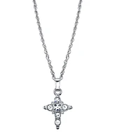 2028 Silver Tone Crystal Cross Pendant Necklace 16" Adjustable