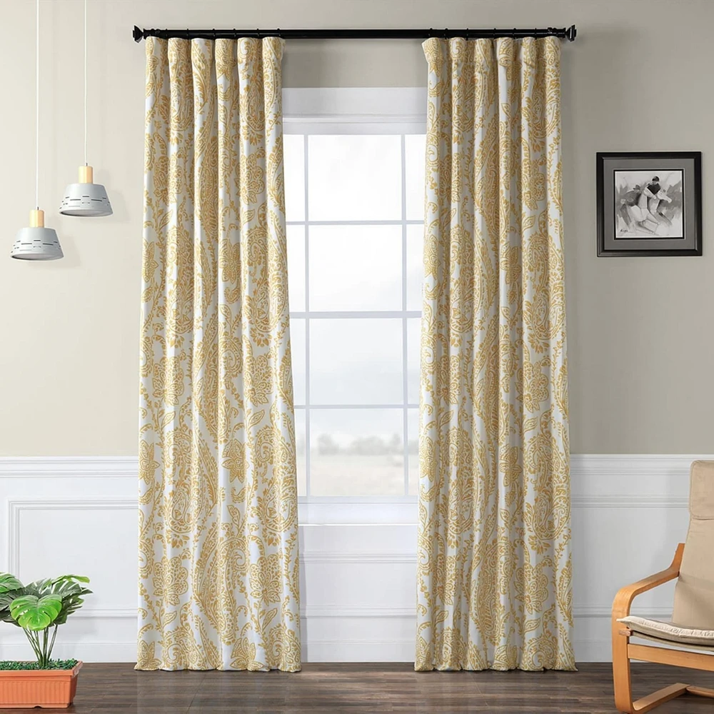 Half Price Drapes Tea Time Yellow Floral Room Darkening Curtain