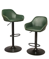 Glitzhome Mid-Century Modern Vintage Leatherette Gaslift Adjustable Swivel Bar Stool Set of 2