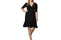 Kiyonna Women's Plus Whimsy Ruffled Midi Wrap Dress