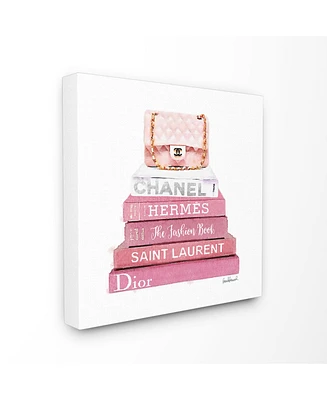 Stupell Industries Pink Book Stack Fashion Handbag Canvas Wall Art, 17" x 17"