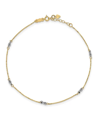 Cable and Rope Chain Anklet in 14k Yellow and White Gold