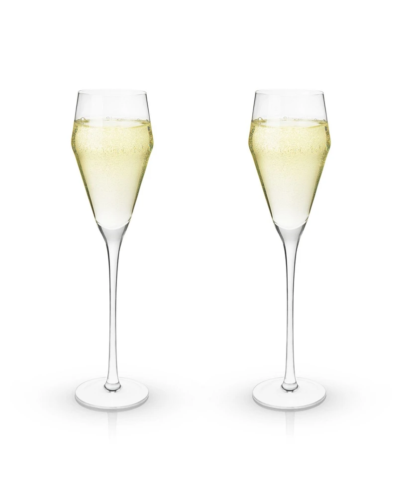 Viski Raye Angled Crystal Prosecco Glasses Set of 2, 8 Oz