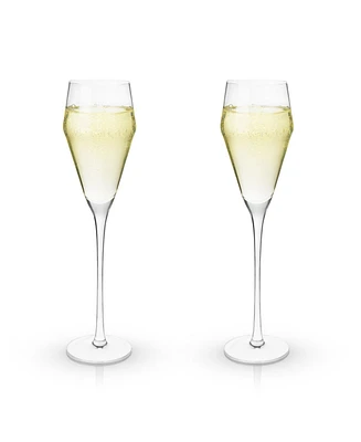 Viski Raye Angled Crystal Prosecco Glasses Set of 2, 8 Oz