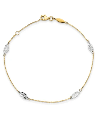 Polished Leaf Anklet in 14k Yellow and White Gold