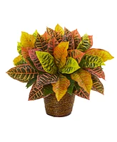 Nearly Natural 17" Garden Croton Artificial Plant in Basket Real Touch