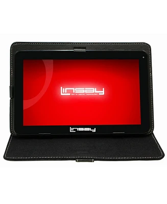 Linsay New 10.1" Tablet Octa Core 128GB Bundle with Black Leather Case Newest Android 14