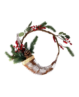 Northlight 14" Lightly Frosted Cornucopia Artificial Christmas Wreath with Berries and Pine Cones - Unlit
