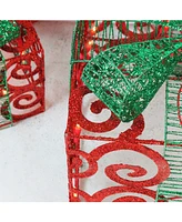 Northlight Set of 3 Prelit Sparkling Red Swirl Glitter Gift Boxes Christmas Outdoor Decorations