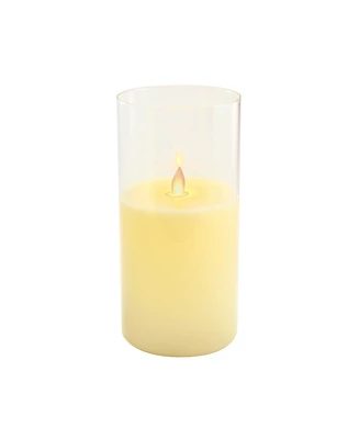 Lumabase 8" Battery Operated Realistic Flame Led Wax Candle in Glass Holder