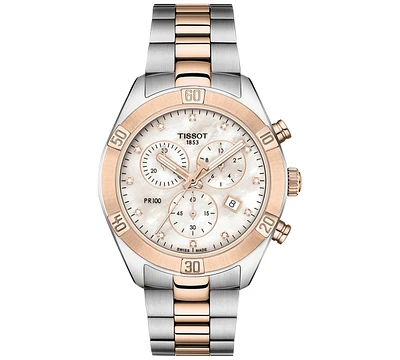 Tissot Women's Swiss Chronograph T-Classic Pr 100 Diamond (1/20 ct. t.w.) Two-Tone Pvd Stainless Steel Bracelet Watch 38mm