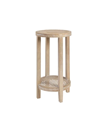Martha Stewart Harley Farmhouse 15" Round Cane-inset Lower Shelf Storage Accent Table
