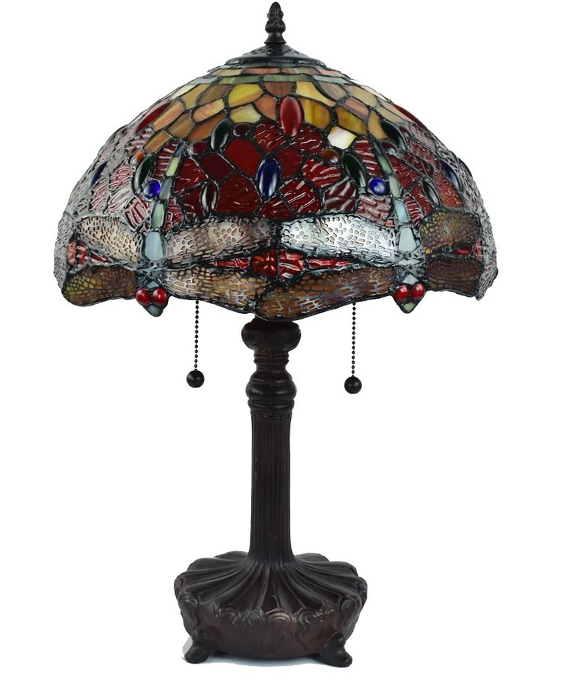 Amora Lighting Tiffany Style 2-Light Dragonfly Table Lamp