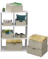 Sorbus 9 Piece Stackable Woven Basket Organizer Set with Built-In Carry Handles - Stylish Storage for any room the household (Gray)