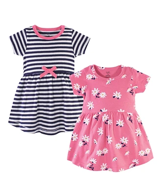 Hudson Baby Baby Girls Hudson Cotton Short-Sleeve Dresses 2pk, Pink Daisy