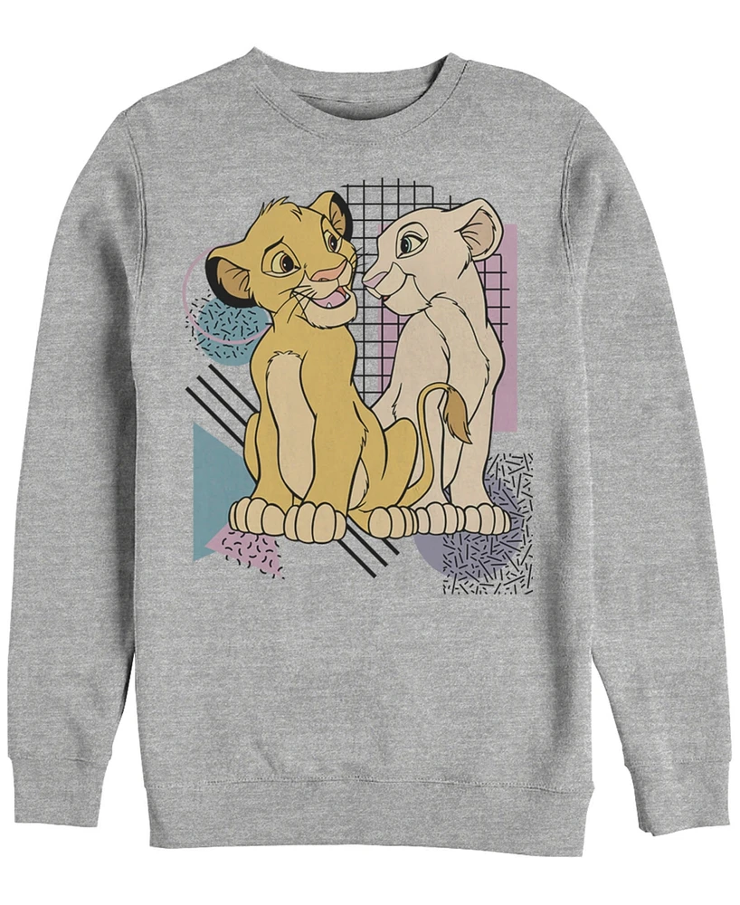 Disney Men's Lion King Retro Simba and Nala, Crewneck Fleece