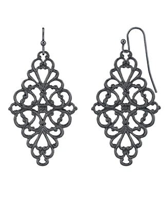 2028 Black-Tone Filigree Diamond Drop Earrings