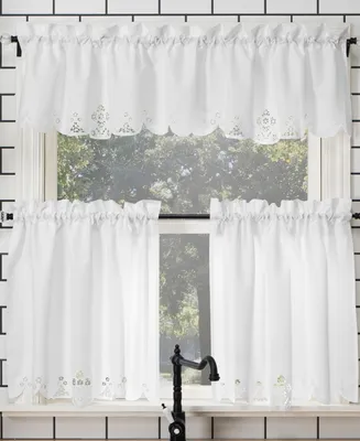 Mariela Floral Trim Semi-Sheer Rod Pocket Kitchen Curtain Valance and Tiers Set