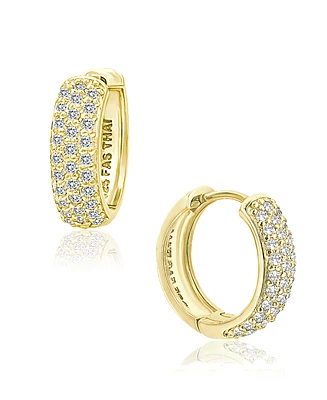 Cubic Zirconia Oval Huggie Hoop Earrings Sterling Silver or 18k Gold Plated