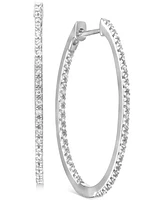 Diamond Medium Skinny Hoop Earrings (1/4 ct. t.w.) in 14k White Gold-Plated Sterling Silver, 1.1"