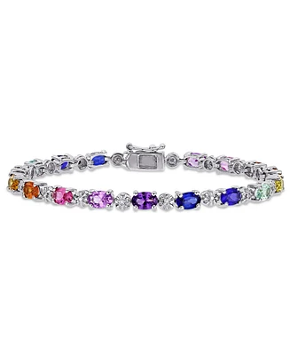 Multi-Color Lab Grown Sapphire (9 7/8 ct. t.w.) and Diamond-Accent Tennis Bracelet in Sterling Silver