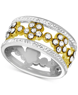 Essentials Floral Crystal Openwork Band Ring Two-Tone Plate
